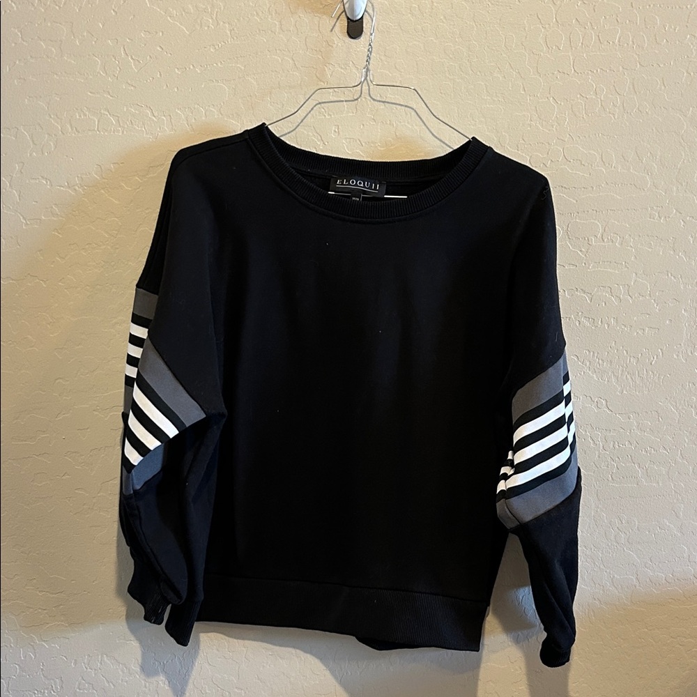 Eloquii Black Sweater with Striped Sleeves